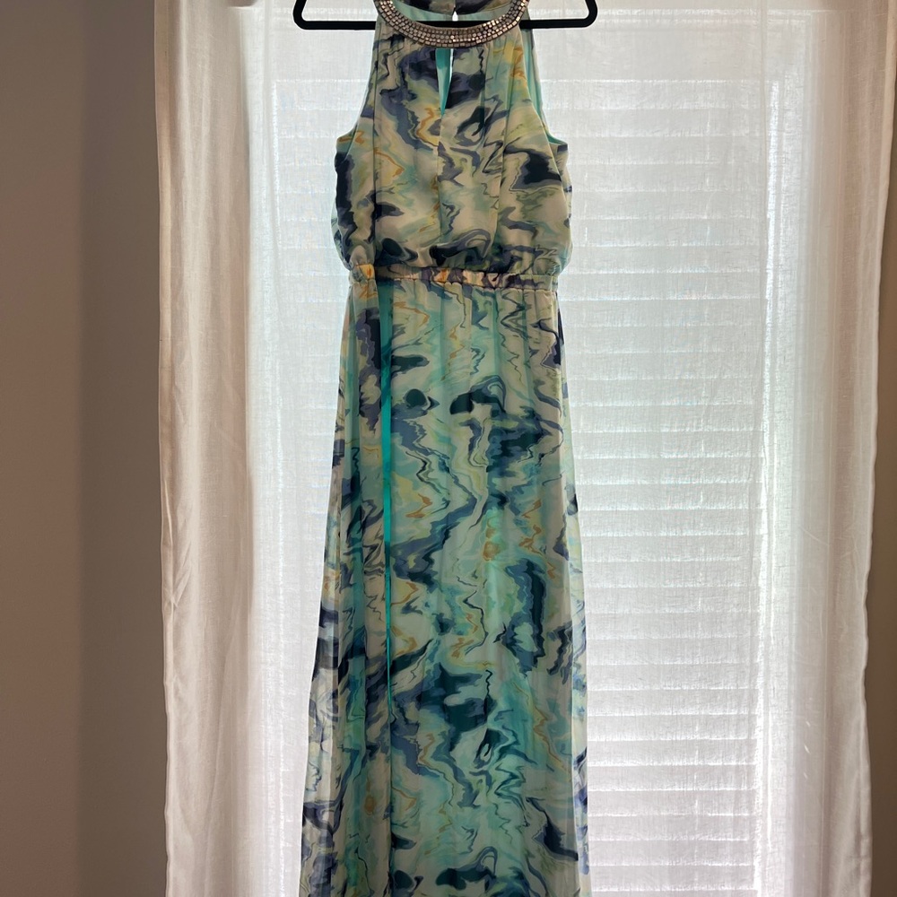 Vince Camuto Blue and Green Maxi Dres